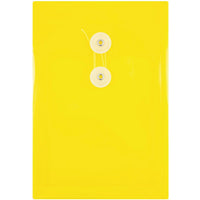 JAM Paper Plastic Envelopes with Button and String Tie Closure, Open End, 6.25 x 9.25, Yellow Poly, 12 Pack (472B1YE)-Yellow