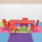 Flash Furniture 24"W x 48"L Rectangular Plastic Height Adjustable Activity Table Set with 4 Chairs - Red-Activity Table