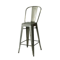 Plata Import Tolix Bar Stool, Highback, Gunmetal (M-94115HB-BAR)-Metal