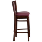 Flash Furniture Lacey Series Solid Back Walnut Wood Restaurant Barstool - Burgundy Vinyl Seat-Solid Back Design