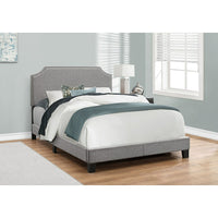 Monarch Specialties 5925F Full Size Bed - Grey Linen With Chrome Trim-BED