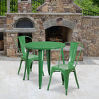 30'' Round Green Metal Indoor-Outdoor Table Set with 2 Cafe Chairs [CH-51090TH-2-18CAFE-GN-GG]-30"W x 30"D x 29.50"H