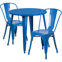 30'' Round Blue Metal Indoor-Outdoor Table Set with 2 Cafe Chairs [CH-51090TH-2-18CAFE-BL-GG]-Metal Cafe Table