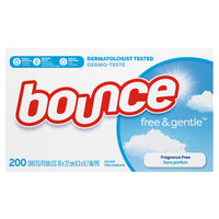 Bounce Free & Gentle Fabric Softener Softener Dryer Sheets, 200 Pack-Hypoallergenic, free of any dyes or perfume