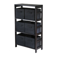 Winsome Capri 3-Section M Storage Shelf with 6 Foldable Black Fabric Baskets, Espresso-Contemporary style bookcase/shelf with baskets for a complete storage function.