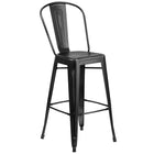 Flash Furniture 30" High Distressed Black Metal Indoor-Outdoor Barstool with Back-Bistro Style Barstool