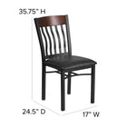 Flash Furniture Eclipse Series Vertical Back Black Metal & Walnut Wood Restaurant Chair with Black Vinyl Seat-Curved Support Bar
