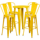 24'' Round Yellow Metal Indoor-Outdoor Bar Table Set with 4 Cafe Barstools [CH-51080BH-4-30CAFE-YL-GG]-Metal Cafe Bar Table