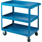 Kleton Knocked-Down Shelf Carts, 3 Shelves, 5" Blue Elastic Rubber Casters, 24"W. x 36"D. x 36"H.-16-gauge steel shelves with 2-1/2" high lip