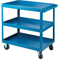 Kleton Knocked-Down Shelf Carts, 3 Shelves, 5" Blue Elastic Rubber Casters, 24"W. x 36"D. x 36"H.-16-gauge steel shelves with 2-1/2" high lip