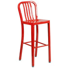 24'' Round Red Metal Indoor-Outdoor Bar Table Set with 2 Vertical Slat Back Barstools [CH-51080BH-2-30VRT-RED-GG]-4