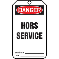Standard Safety Tags, Danger; Hors service, SAU846, 25 Pack-Language - French