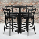 Flash Furniture 24'' Round Black Laminate Table Set with Round Base and 4 Ladder Back Metal Bar Stools, Black Vinyl Seat-Set Includes 4 Bar Stools, Round Table Top and Round Base