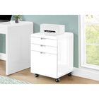Monarch Specialties 7583 3-Drawer Filing Cabinet - High Glossy White-White glossy finish; material: MDF