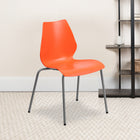Flash Furniture HERCULES Series Stack Chairs with Lumbar Support & Silver Frame - Orange - 5 Pack-Silver Powder Coated Frame Finish with Plastic Floor Glides