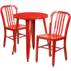 24'' Round Red Metal Indoor-Outdoor Table Set with 2 Vertical Slat Back Chairs [CH-51080TH-2-18VRT-RED-GG]-Metal Cafe Table