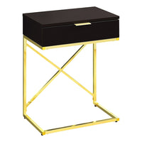 Monarch Specialties 3476 Accent Table - 24"H/Espresso/Gold Metal-Spacious rectangular table top in a warm cappuccino finish