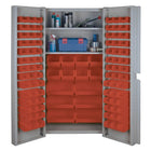 KLETON Deep Door Combination Cabinets, 98 Bins, Red-All-welded heavy-duty 16-gauge, combination bin/shelf cabinet