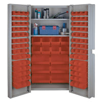 KLETON Deep Door Combination Cabinets, 98 Bins, Red-All-welded heavy-duty 16-gauge, combination bin/shelf cabinet