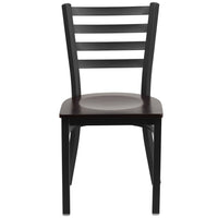 Flash Furniture HERCULES Series Black Ladder Back Metal Restaurant Chair - Walnut Wood Seat-Metal Chair