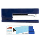 JAM Paper Office & Desk Sets, Stapler Pack of Staples, Navy and Blue (3375NBBL)-Colour: Navy Stapler & a Pack of Blue Staples