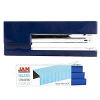 JAM Paper Office & Desk Sets, Stapler Pack of Staples, Navy and Blue (3375NBBL)-Colour: Navy Stapler & a Pack of Blue Staples
