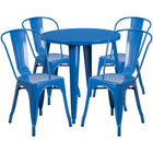 30'' Round Blue Metal Indoor-Outdoor Table Set with 4 Cafe Chairs [CH-51090TH-4-18CAFE-BL-GG]-Metal Cafe Table