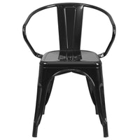 Flash Furniture Commercial Grade Black Metal Indoor-Outdoor Chair with Arms-Set of 4 Stackable Bistro Style Chairs