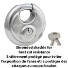 Master Lock 70mm Wide Stainless Steel Shrouded Discus Keyed Padlock-Hardened steel shackle for extra cut resistance