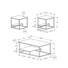 Monarch Specialties 7961P Table Set - 3Pcs Set/White/Silver Metal-Unique contemporary design with silver metal accents