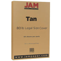 JAM Paper Matte Legal Cardstock, 8.5 x 14, 80lb Light Brown Tan, 50/Pack (16729546)-Colour: Tan
