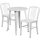 24'' Round White Metal Indoor-Outdoor Table Set with 2 Vertical Slat Back Chairs [CH-51080TH-2-18VRT-WH-GG]-Metal Cafe Table