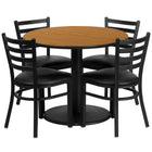 Flash Furniture 36" Round Natural Laminate Table Set with Round Base & 4 Ladder Back Metal Chairs - Black Vinyl Seat-Table and Chair Set