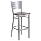Flash Furniture HERCULES Series Silver Slat Back Metal Restaurant Barstool - Walnut Wood Seat-500 lb. Weight Capacity