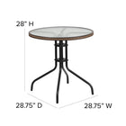 Flash Furniture 28" Round Glass Metal Table with Dark Brown Rattan Edging & 2 Dark Brown Rattan Stack Chairs-Round Table