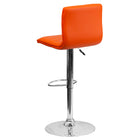 Flash Furniture Contemporary Orange Vinyl Adjustable Height Barstool with Horizontal Stitch Back & Chrome Base-Horizontal Embellished Stitching