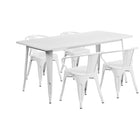 Flash Furniture 31.5'' x 63'' Rectangular White Metal Indoor-Outdoor Table Set with 4 Arm Chairs (ET-CT005-4-70-WH-GG)-Seats 4 people