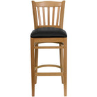 Flash Furniture HERCULES Series Vertical Slat Back Natural Wood Restaurant Barstool - Black Vinyl Seat-Wood Dining Bar Stool