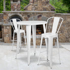 30'' Round White Metal Indoor-Outdoor Bar Table Set with 2 Cafe Barstools [CH-51090BH-2-30CAFE-WH-GG]-30"W x 30"D x 41"H