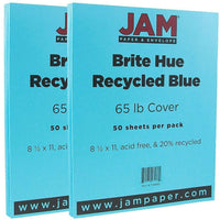 JAM Paper Bright Color Cardstock, 8.5 x 11, 65lb Blue Recycled, 2 packs of 50 (101899g)-Blue