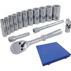 Gray Tools 15 Piece 3/8" Drive 6 Point SAE, Deep Chrome Socket & Attachment Set-Contains: 3/8", 7/16", 1/2", 9/16", 5/8", 11/16", 3/4", 13/16", 7/8" sockets, Tooth Reversible Ratchet, U-Joint and 3" & 6" Extensions.