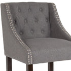 Flash Furniture Carmel Series 30" High Transitional Tufted Walnut Barstool with Accent Nail Trim - Dark Grey Fabric-Curved Nailhead Trimmed Arms