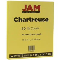 JAM Paper Matte Cardstock, 8.5 x 11, 80lb Chartreuse Green, 50/Pack (16729227)-Colour: Chartreuse