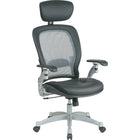 SPACE Professional Air Grid-Back Chair with Headrest and leather seat, Black & Platinum-One-touch pneumatic seat-height adjustment