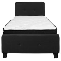 Flash Furniture Tribeca Twin Size Tufted Upholstered Platform Bed in Black Fabric with Memory Foam Mattress-Twin Platform Bed and Mattress Set