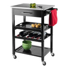 Winsome Anthony Kitchen Cart Stainless Steel Top, Black, (20326)-Top is stainless steel, Black Finish made composite wood