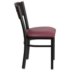 Flash Furniture HERCULES Series Black 3 Circle Back Metal Restaurant Chair - Walnut Wood Back & Burgundy Vinyl Seat-Walnut Wood Designer Back - 3 Circle Cutout