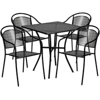 Flash Furniture 28" Square Black Flower Printed Patio Table Set, 4 Chairs (CO28SQ03CHR4BK)-28" Square Indoor-Outdoor Steel Patio Table Set with 4 Round Back Chairs