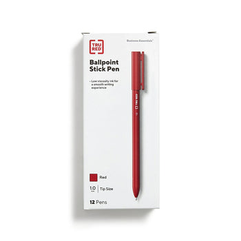 TRU RED Ballpoint Pen - Medium Point - 1.0mm - Red - 12 Pack | staples.ca
