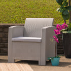 Flash Furniture Light Grey Faux Rattan Chair with All-Weather Light Grey Cushion-Light Grey Frame Finish